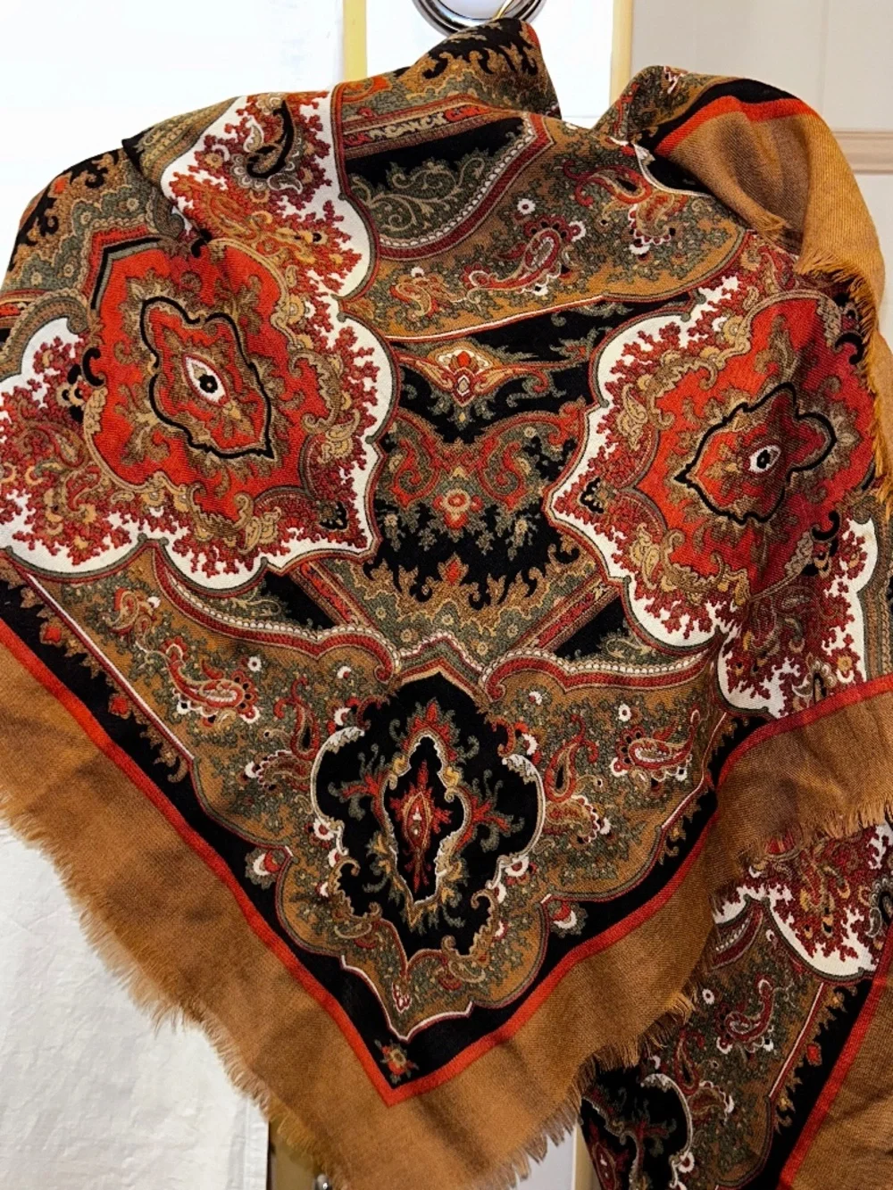 Paisley vintage wool challis browns FALL proper paisley shawl scarf 46 square